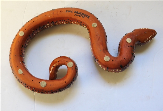 Awesome Ding Denlinger Folk Art Pottery Snake Sculpture - Heavily Decorated - Snake Measures 1 3/4Tall 12 Across