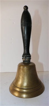 Antique Brass School Bell with Wood Handle - Bell Measures 10 1/4 tall 