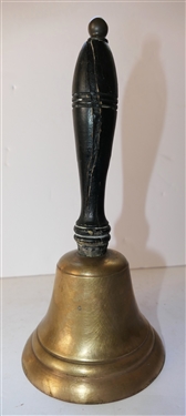 Antique Brass School Bell with Wood Handle - Bell Measures 10 1/4 tall 