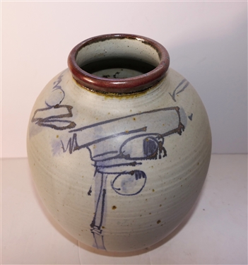 Jim Sockwelll - North Carolina Studio Art Pottery Large Vase - Artist Signed on Bottom - Vase Measures 10 Tall 
