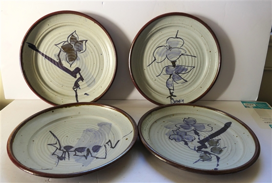 4 - Jim Sockwell North Carolina Art Pottery Plates - Beautifully Decorated - One Signed by Artist on Front in Blue - Each Plate Measures 10 Across