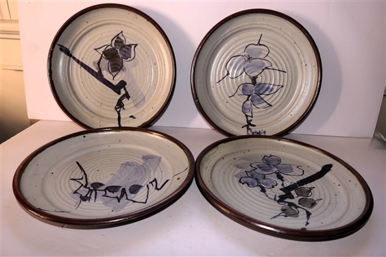 4 - Jim Sockwell North Carolina Art Pottery Plates - Beautifully Decorated - One Signed by Artist on Front in Blue - Each Plate Measures 10 Across