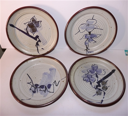4 - Jim Sockwell North Carolina Art Pottery Plates - Beautifully Decorated - One Signed by Artist on Front in Blue - Each Plate Measures 10 Across