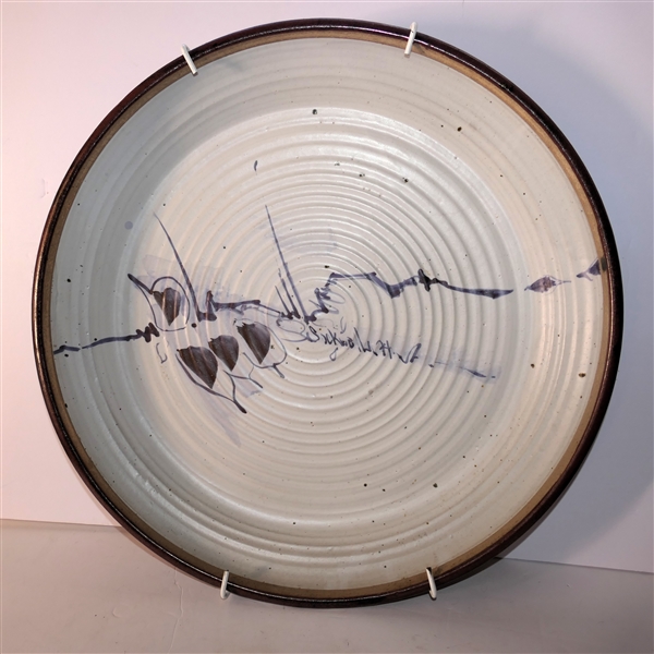 Jim Sockwell North Carolina Studio Art Pottery Charger - Artist Signed on Front in Decoration - Charger Measures 18" 