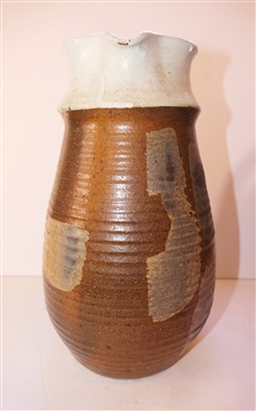 Artist Signed Studio Art Pottery Pitcher - Large Pitcher with Brown, White, and Tan Design - Pitcher Measures 12 tall 