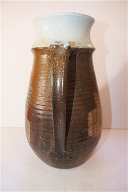 Artist Signed Studio Art Pottery Pitcher - Large Pitcher with Brown, White, and Tan Design - Pitcher Measures 12 tall 