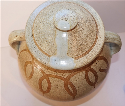 Large Mark Hewitt Double Handled Urn with Lid - Decorated with Loops and Wavy Lines - Pot Measures 14 tall With Lid - 12 Handle to Handle - Stamped on Bottom by North Carolina Potter Mark Hewitt