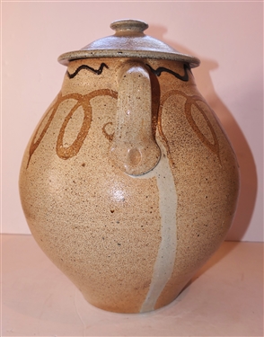 Large Mark Hewitt Double Handled Urn with Lid - Decorated with Loops and Wavy Lines - Pot Measures 14 tall With Lid - 12 Handle to Handle - Stamped on Bottom by North Carolina Potter Mark Hewitt