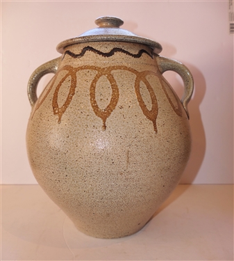 Large Mark Hewitt Double Handled Urn with Lid - Decorated with Loops and Wavy Lines - Pot Measures 14 tall With Lid - 12 Handle to Handle - Stamped on Bottom by North Carolina Potter Mark Hewitt
