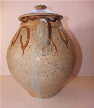 Large Mark Hewitt Double Handled Urn with Lid - Decorated with Loops and Wavy Lines - Pot Measures 14 tall With Lid - 12 Handle to Handle - Stamped on Bottom by North Carolina Potter Mark Hewitt