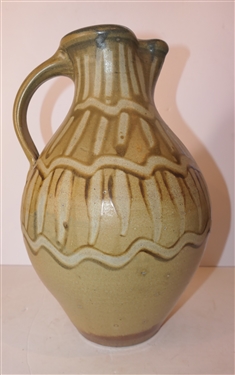 Large Daniel Johnston North Carolina Art Pottery Pitcher - Wavy and Straight Lines - Large Pitcher Measures 14 Tall 8 Wide at Widest 