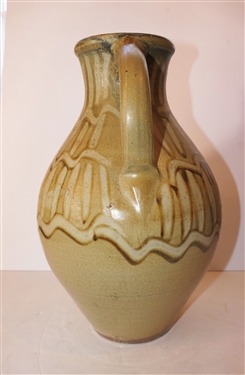 Large Daniel Johnston North Carolina Art Pottery Pitcher - Wavy and Straight Lines - Large Pitcher Measures 14 Tall 8 Wide at Widest 