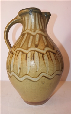 Large Daniel Johnston North Carolina Art Pottery Pitcher - Wavy and Straight Lines - Large Pitcher Measures 14 Tall 8 Wide at Widest 