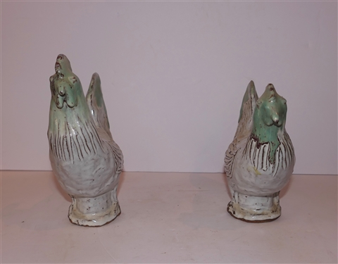 Charles Moore Jugtown - Seagrove North Carolina Art Pottery Hen and Rooster - Both Dated 1996 - Rooster Measures 8 1/2 tall 8 1/2 Beak to Tail 