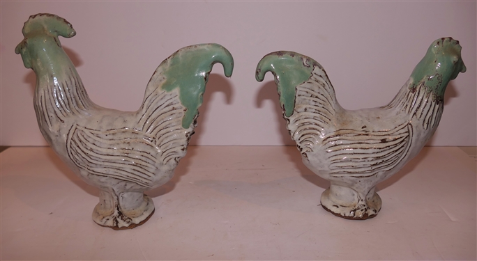 Charles Moore Jugtown - Seagrove North Carolina Art Pottery Hen and Rooster - Both Dated 1996 - Rooster Measures 8 1/2 tall 8 1/2 Beak to Tail 