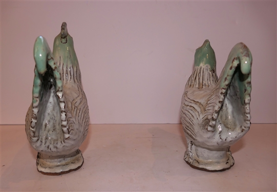Charles Moore Jugtown - Seagrove North Carolina Art Pottery Hen and Rooster - Both Dated 1996 - Rooster Measures 8 1/2 tall 8 1/2 Beak to Tail 