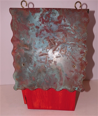 Very Cool Handmade Folk Art Bird House with Copper Roof - Copper Frog and Flower Decoration - Bird Houser Measures 13 1/2 Tall 7 1/2 by 9 1/2 