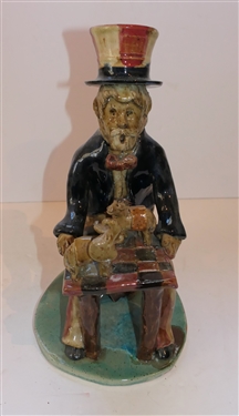 Crystal King - North Carolina Art Pottery Uncle Sam Sculpture - Uncle Sam with Checkboard Table with Elephant and Donkey - Sculpture Measures 12 Tall 