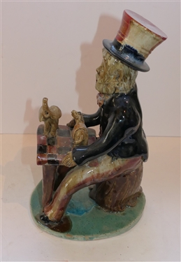 Crystal King - North Carolina Art Pottery Uncle Sam Sculpture - Uncle Sam with Checkboard Table with Elephant and Donkey - Sculpture Measures 12 Tall 