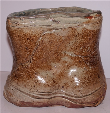 North Carolina Art Pottery - Torso Form Vessel - Incised Decoration - Vessel Measures 9 tall 8 by 9 - Vessel Has Some Hairline Cracks