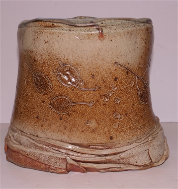 North Carolina Art Pottery - Torso Form Vessel - Incised Decoration - Vessel Measures 9 tall 8 by 9 - Vessel Has Some Hairline Cracks