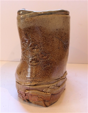 North Carolina Art Pottery - Torso Form Vessel - Incised Decoration - Vessel Measures 9 tall 8 by 9 - Vessel Has Some Hairline Cracks
