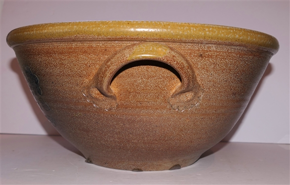 Very Large Seagrove North Carolina Pottery Bowl by Potter Al McCandles for Dover Pottery - Bowl with Blue Decoration - Incised Bird and Flowers - Bowl Measures 7 Deep - 16 1/2 Across