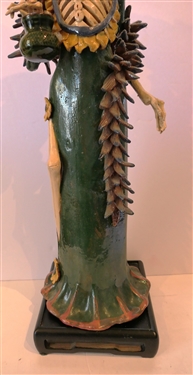 Antonio Peres Mexican Art Pottery Skeleton Sculpture -Lady Skeleton Wearing a Fancy Dress and Hat - Skeleton Measures  23 Tall 