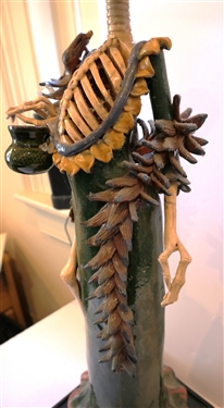Antonio Peres Mexican Art Pottery Skeleton Sculpture -Lady Skeleton Wearing a Fancy Dress and Hat - Skeleton Measures  23 Tall 