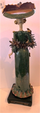 Antonio Peres Mexican Art Pottery Skeleton Sculpture -Lady Skeleton Wearing a Fancy Dress and Hat - Skeleton Measures  23 Tall 
