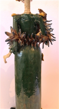 Antonio Peres Mexican Art Pottery Skeleton Sculpture -Lady Skeleton Wearing a Fancy Dress and Hat - Skeleton Measures  23 Tall 