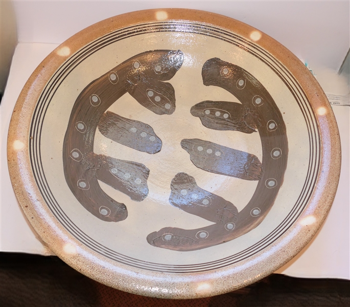Huge Mark Hewitt North Carolina Pottery Presentation Bowl - Line and Dot Decoration - Bowl Measures 5" Tall - 22 3/4" Across