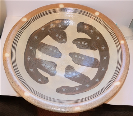 Huge Mark Hewitt North Carolina Pottery Presentation Bowl - Line and Dot Decoration - Bowl Measures 5 Tall - 22 3/4 Across
