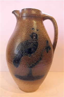 Dover Pottery Seagrove North Carolina - Pitcher by Pottery Bruce Gholson - Blue Decorated - Dated 1995 - Pitcher Measures 14 Tall 