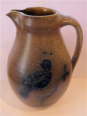 Dover Pottery Seagrove North Carolina - Pitcher by Pottery Bruce Gholson - Blue Decorated - Dated 1995 - Pitcher Measures 14 Tall 