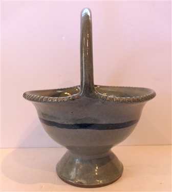 Wayne Hewell Pottery Basket - Georgia Potter - Gray with Blue Decoration - Basket Measures 11 tall 9 by  8 1/2 