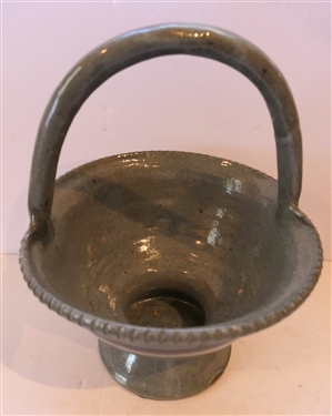 Wayne Hewell Pottery Basket - Georgia Potter - Gray with Blue Decoration - Basket Measures 11 tall 9 by  8 1/2 