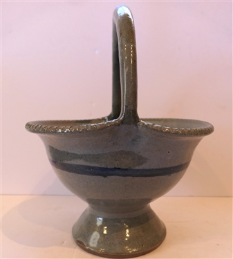 Wayne Hewell Pottery Basket - Georgia Potter - Gray with Blue Decoration - Basket Measures 11 tall 9 by  8 1/2 