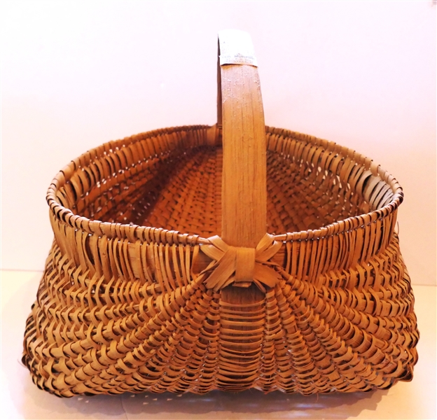 Large Oak Splint Buttocks Basket "Handmade For Peter Murphy - Hendersonville, NC" Original Paper Tag on Handle - Basket Measures 8" tall 13" by 14" - Not including Handle 