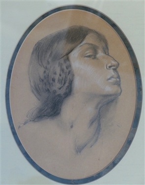 Pencil Drawn Portrait of Woman - Nicely Framed and Double Matted - Frame Measures 13 by 11 