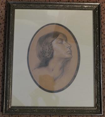 Pencil Drawn Portrait of Woman - Nicely Framed and Double Matted - Frame Measures 13 by 11 