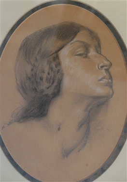 Pencil Drawn Portrait of Woman - Nicely Framed and Double Matted - Frame Measures 13 by 11 