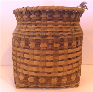 Late 1940's / Early 1950's Cherokee Indian Basket - Two Tone Dyed Splints - Basket Measures 10 tall 10 Across