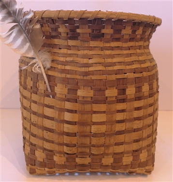 Late 1940's / Early 1950's Cherokee Indian Basket - Two Tone Dyed Splints - Basket Measures 10 tall 10 Across