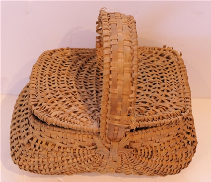 Handmade Oak Splint Basket with Lid - Handmade For Peter Murphy - Hendersonville, NC - Some Fraying To Handle and Edges -See Photos - Basket Measures 6 tall 9 by 6 - Not Including Handle