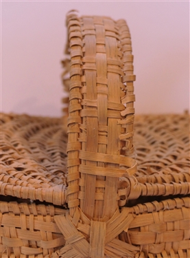 Handmade Oak Splint Basket with Lid - Handmade For Peter Murphy - Hendersonville, NC - Some Fraying To Handle and Edges -See Photos - Basket Measures 6 tall 9 by 6 - Not Including Handle