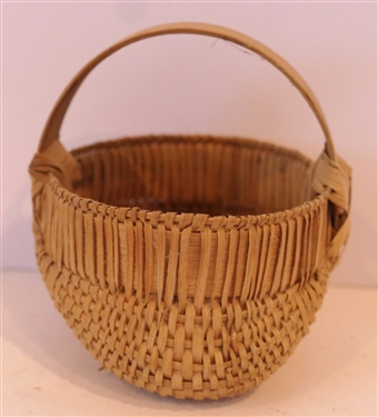 Very Finely Woven Small Oak Splint Egg Basket - Handmade For Peter Murphy - Hendersonville, NC - Basket Measures 2 1/2 Tall 3 1/2 By 3 1/2 