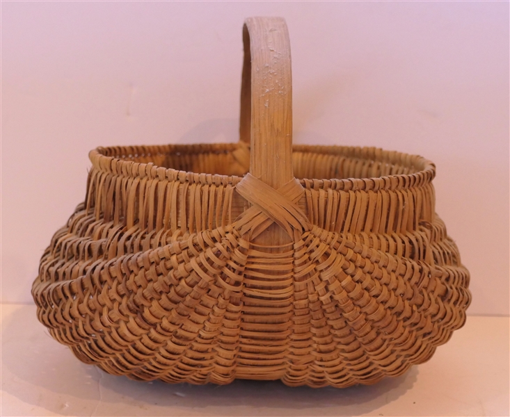 Handmade Oak Splint Egg / Buttocks Basket - "Handmade For Peter Murphy - Hendersonville, NC" Original Paper Tag - Basket Measures 6" tall 11" by 9" Not Including Handle