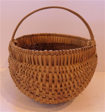 Handmade Oak Splint Egg / Buttocks Basket - Handmade For Peter Murphy - Hendersonville, NC Original Paper Tag - Basket Measures 6 tall 11 by 9 Not Including Handle