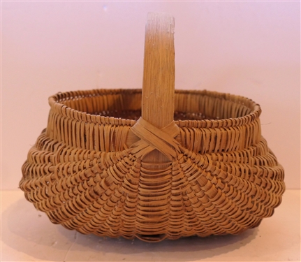 Handmade Oak Splint Egg / Buttocks Basket - Handmade For Peter Murphy - Hendersonville, NC Original Paper Tag - Basket Measures 6 tall 11 by 9 Not Including Handle